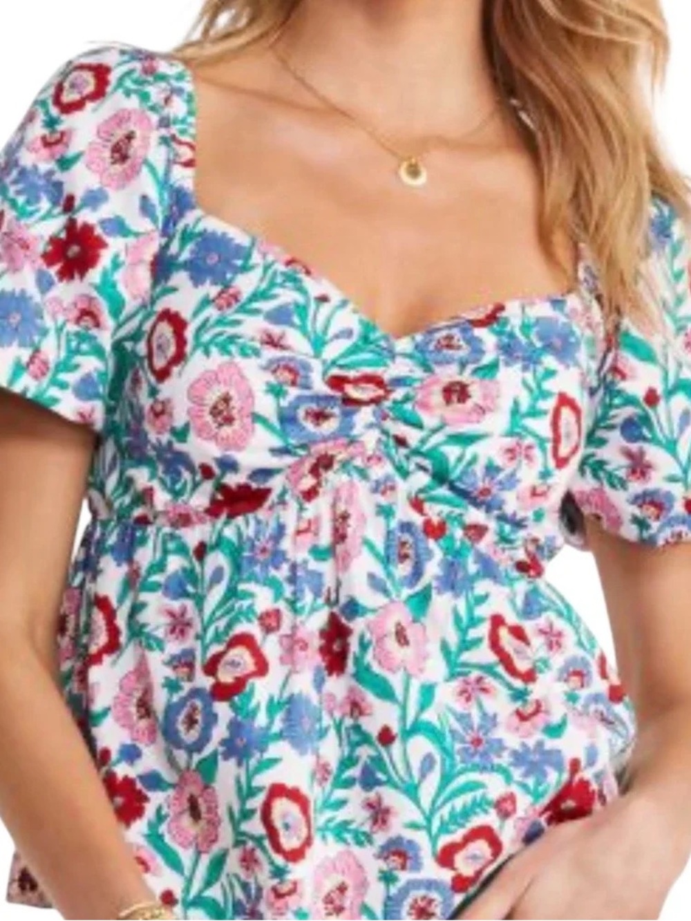 Vineyard Vines- Floral Print Puff Sleeve Top In Tisbury Floral White
